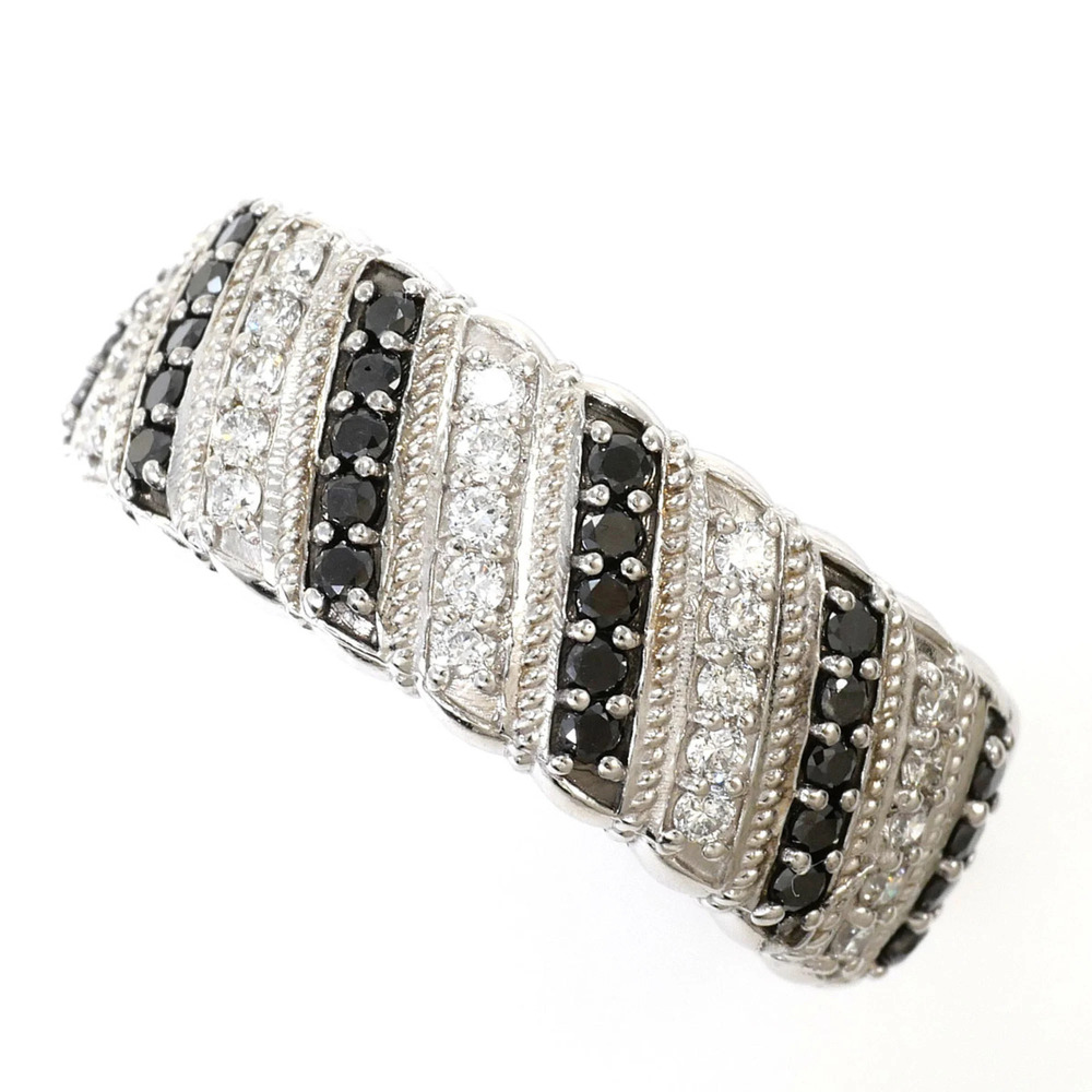 18K (18-karat white gold) ring, 1 black diamond (0.35 ct), 0.28 ct diamond, c...